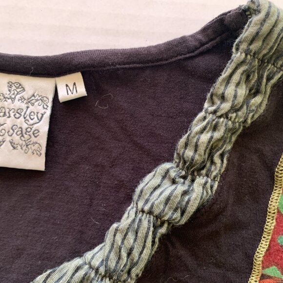 Parsley & Sage Womens Black Abstract Patchwork Print 100% Rayon Top Sz M V neck - Picture 5 of 13